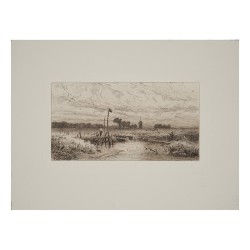 Dutch Landscape [lagoon with windmill and peasants]