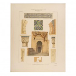 Plan, elevation and details of the Puerta de la Ley, Burgo de la Justicia in the Alhambra (Granada)